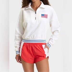 JoyLab Womens White Cropped Sweatshirt 1/2 Zip USA Casual Outdoor 4th of July